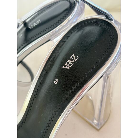 Zara Clear Vinyl Heels 10 40 Sandals Glam Cocktail Party Ankle Strap - Picture 5 of 7